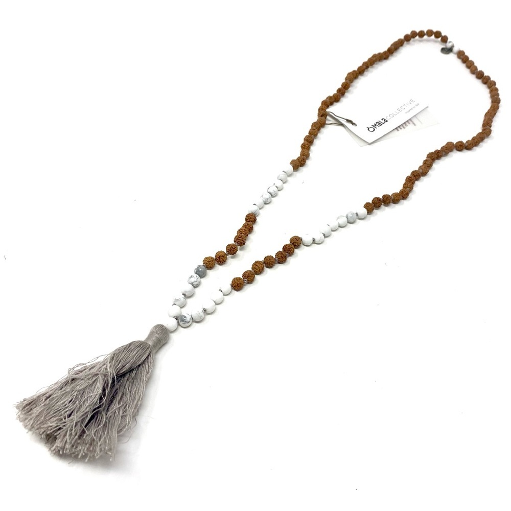 NWT Free People x Mala Collective Bead Tassel White Howlite Bali Necklace - Picture 2 of 8